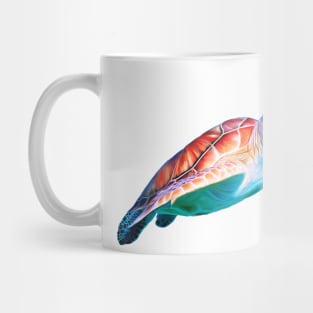 Green Sea Turtle illustration, original artwork. Vibrant turquoise, blues and reds Mug